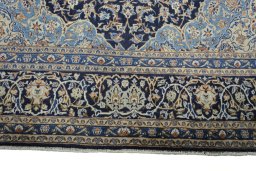 Full view of 2000s Kashmar rug from Iran / Persia, 407 × 295 cm in Blue tones