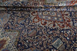 Close-up detail of 2000s Kashmar rug from Iran / Persia showing Wool weave