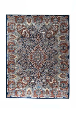 Full view of 2000s Kashmar rug from Iran / Persia, 400 × 305 cm in Blue tones