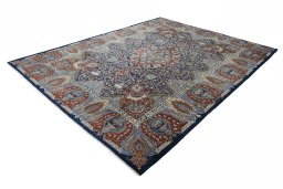 Corner detail of 2000s Kashmar rug showing border pattern and Wool pile