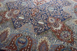 Close-up detail of 2000s Kashmar rug from Iran / Persia showing Wool weave