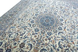 Backside of handmade 2000s Kashmar rug showing knot structure and weave density