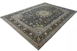Corner detail of 2000s Kashmar rug showing border pattern and Wool pile