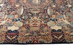 Corner detail of 2000s Kashmar rug showing border pattern and Wool pile