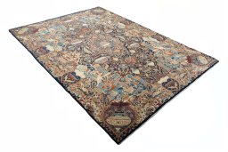 Close-up detail of 2000s Kashmar rug from Iran / Persia showing Wool weave
