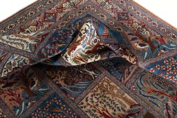 Close-up detail of 2000s Kashmar rug from Iran / Persia showing Wool weave