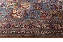 Full view of 2000s Kashmar rug from Iran / Persia, 392 × 302 cm in Multi Color tones