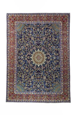 Full view of 2000s Kashmar rug from Iran / Persia, 407 × 290 cm in Blue tones