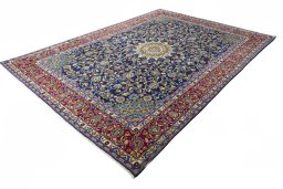 Corner detail of 2000s Kashmar rug showing border pattern and Wool pile