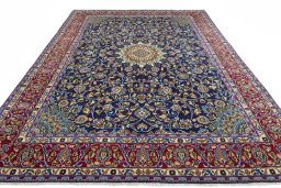 Surface texture of 2000s Kashmar rug with natural Wool and intricate pattern