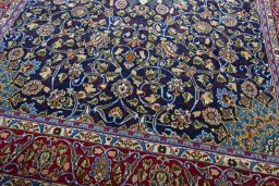 Close-up detail of 2000s Kashmar rug from Iran / Persia showing Wool weave