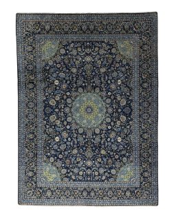 Full view of 2000s Kashmar rug from Iran / Persia, 400 × 293 cm in Blue tones