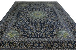 Surface texture of 2000s Kashmar rug with natural Wool and intricate pattern