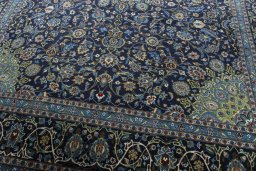 Close-up detail of 2000s Kashmar rug from Iran / Persia showing Wool weave