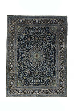 Full view of 2000s Kashmar rug from Iran / Persia, 340 × 253 cm in Blue tones