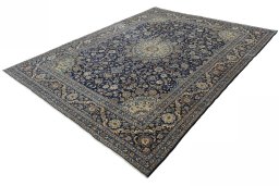 Corner detail of 2000s Kashmar rug showing border pattern and Wool pile