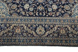 Full view of 2000s Kashmar rug from Iran / Persia, 388 × 298 cm in Blue tones