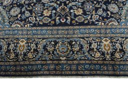Full view of 2000s Kashmar rug from Iran / Persia, 405 × 297 cm in Blue tones