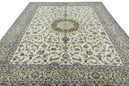 Surface texture of 2000s Kashmar rug with natural Wool and intricate pattern