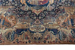 Corner detail of 1970s Kashmar rug showing border pattern and Wool pile