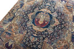 Backside of handmade 1970s Kashmar rug showing knot structure and weave density