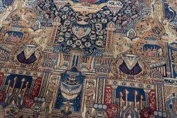 Close-up detail of 1970s Kashmar rug from Iran / Persia showing Wool weave