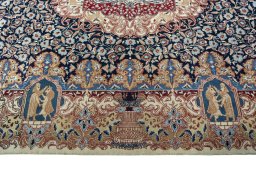 Corner detail of 1970s Kashmar rug showing border pattern and Wool pile
