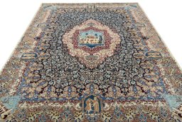 Surface texture of 1970s Kashmar rug with natural Wool and intricate pattern