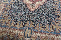 Close-up detail of 1970s Kashmar rug from Iran / Persia showing Wool weave