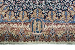 Full view of 1970s Kashmar rug from Iran / Persia, 344 × 247 cm in Blue tones