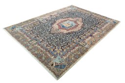 Corner detail of 1970s Kashmar rug showing border pattern and Wool pile
