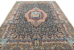 Surface texture of 1970s Kashmar rug with natural Wool and intricate pattern
