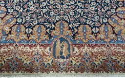 Full view of 1970s Kashmar rug from Iran / Persia, 343 × 248 cm in Blue tones