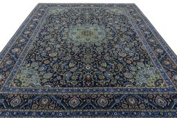 Surface texture of 2000s Kashmar rug with natural Wool and intricate pattern