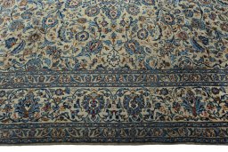 Corner detail of 2000s Kashmar rug showing border pattern and Wool pile