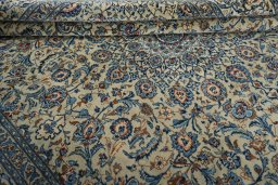 Close-up detail of 2000s Kashmar rug from Iran / Persia showing Wool weave