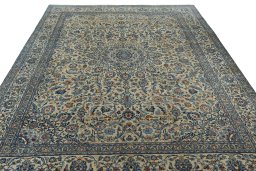 Surface texture of 2000s Kashmar rug with natural Wool and intricate pattern