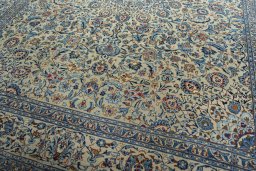 Close-up detail of 2000s Kashmar rug from Iran / Persia showing Wool weave
