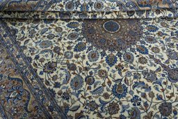 Close-up detail of 2000s Kashmar rug from Iran / Persia showing Wool weave