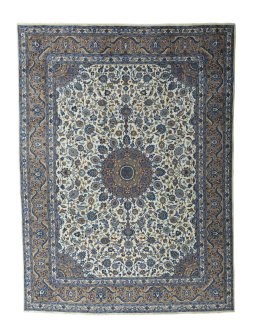 Full view of 2000s Kashmar rug from Iran / Persia, 393 × 292 cm in Beige tones