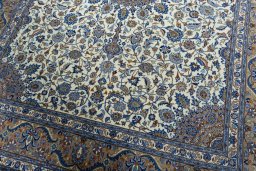 Close-up detail of 2000s Kashmar rug from Iran / Persia showing Wool weave