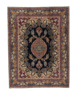 Full view of 2000s Kashmar rug from Iran / Persia, 334 × 254 cm in Blue tones