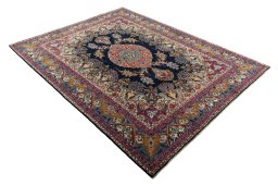 Close-up detail of 2000s Kashmar rug from Iran / Persia showing Wool weave