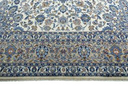Full view of 2000s Kashmar rug from Iran / Persia, 405 × 302 cm in Beige tones