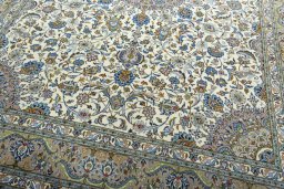 Close-up detail of 2000s Kashmar rug from Iran / Persia showing Wool weave