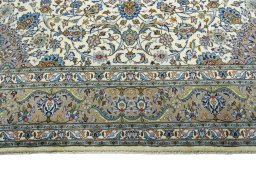 Full view of 2000s Kashmar rug from Iran / Persia, 402 × 300 cm in Beige tones