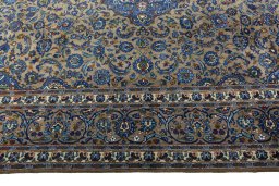 Corner detail of 2000s Kashmar rug showing border pattern and Wool pile