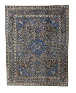 Full view of 2000s Kashmar rug from Iran / Persia, 376 × 298 cm in Brown tones