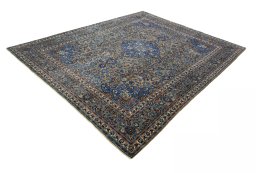 Corner detail of 2000s Kashmar rug showing border pattern and Wool pile