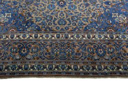 Full view of 2000s Kashmar rug from Iran / Persia, 376 × 298 cm in Brown tones